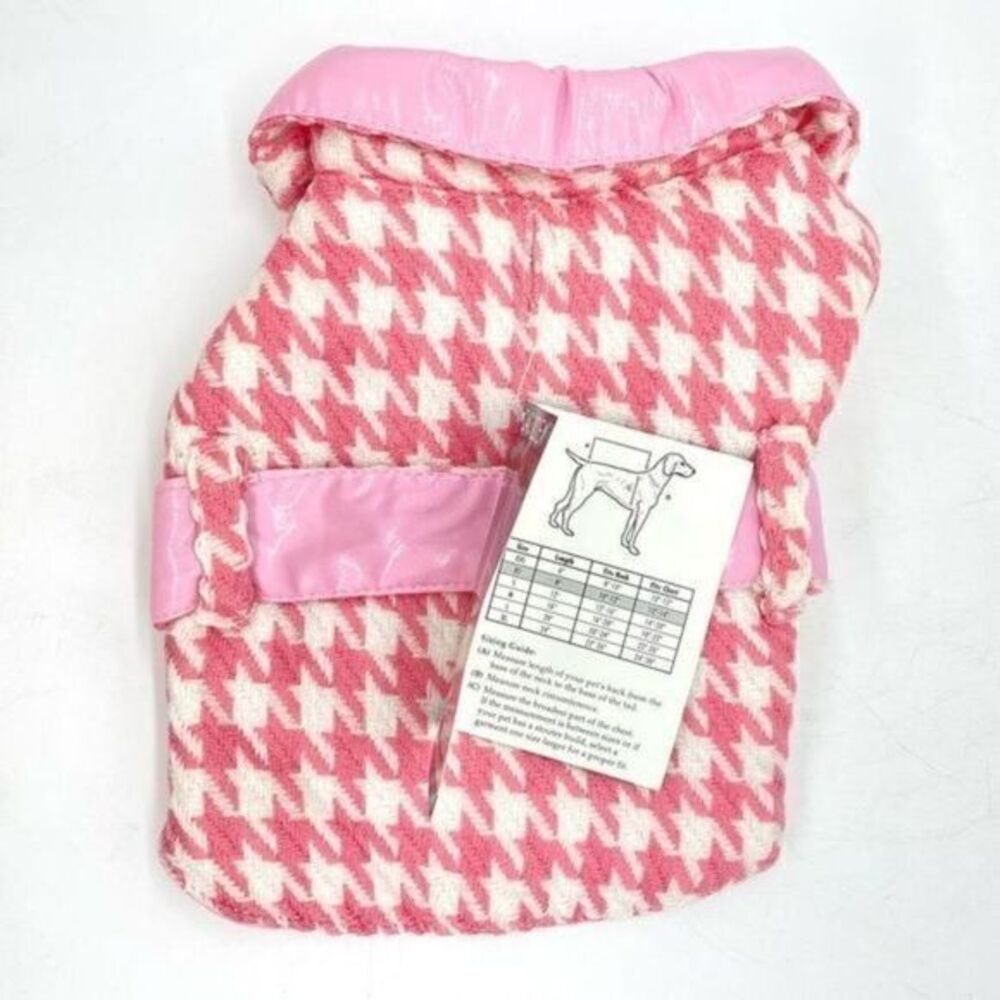 Zack & Zoey Pink Houndstooth Dog Reversible Rain Jacket Coat XS